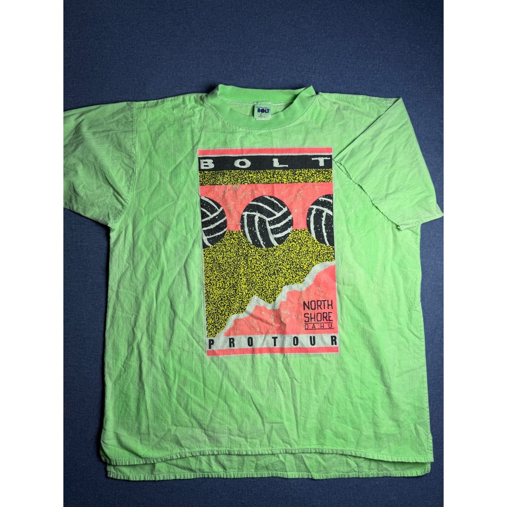 Vintage Lightning Bolt North Shore Oahu Pro Tour T-Shirt Neon Green XL USA Made